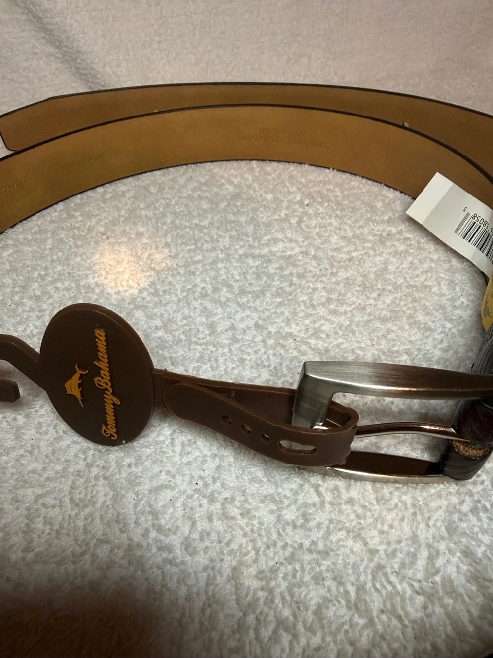 NWT Tommy Bahama Brown Leather Belt with Silver Buckle